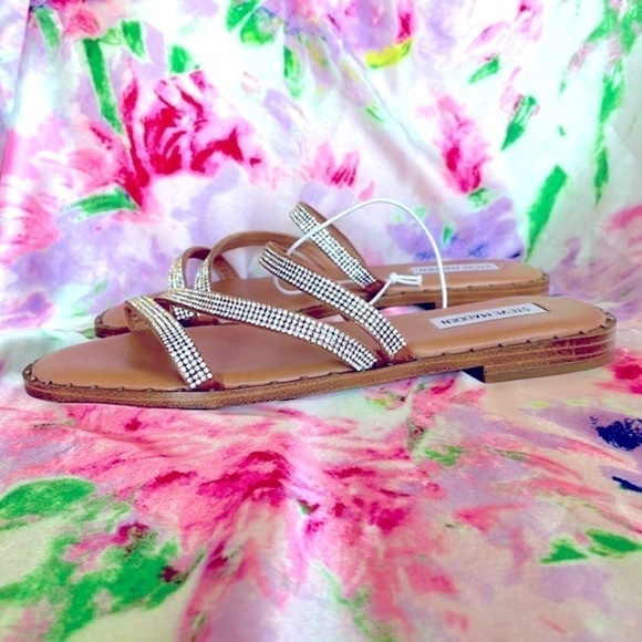 Brand New Steve Madden Rhinestone Multi Strap Slides Sandals Sparkle Studded - Picture 9 of 11